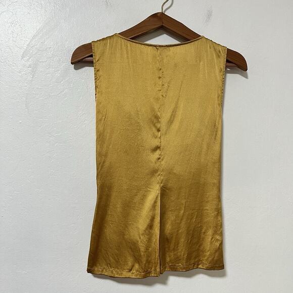 Vintage Cache Silk Ruffle Tank Top Size S Mustard Yellow Y2K Feminine Flowy - Picture 4 of 5